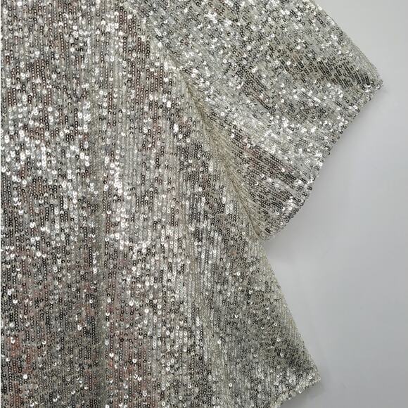 Rachel Roy Silver Sequin Raglan Flutter Sleeve Cape Blouse - Picture 7 of 13